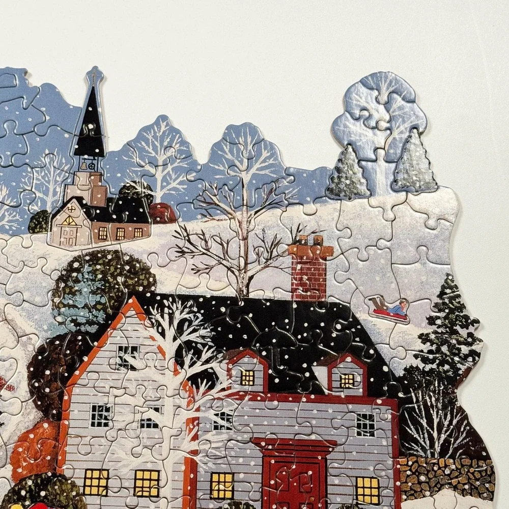 Ceaco 530 Piece Silhouette Corkboard Jigsaw Puzzle Winter Village Ice‎ Skaters